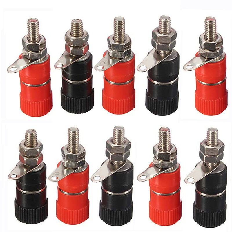10pcs 4mm Red&amp;Black Banana Socket Professional Binding Post Nut Banana Plug Jack Connector Nickel Plated For 4mm Banana Plug