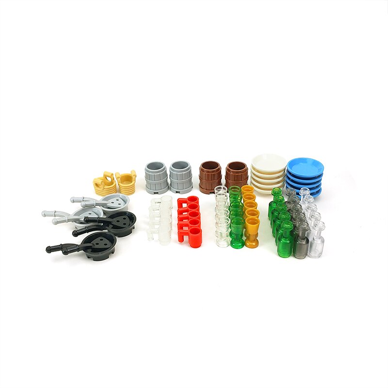 Food Building Blocks City Friend Accessories Bread Chips Roast Chicken Pizza Hot Dog Fish Fruit Carrot Basket Classic DIY Bricks