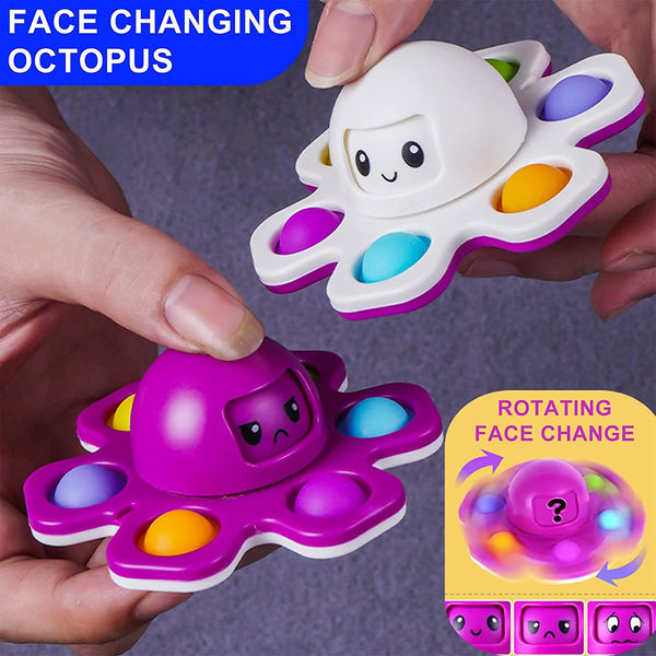 3IN1 Flip Octopus Poppit Toy Finger Spinner Toys Anti Stress Hand Fingertip Gyro Push Bubble Pop Change Face Poppit Toy Sensory