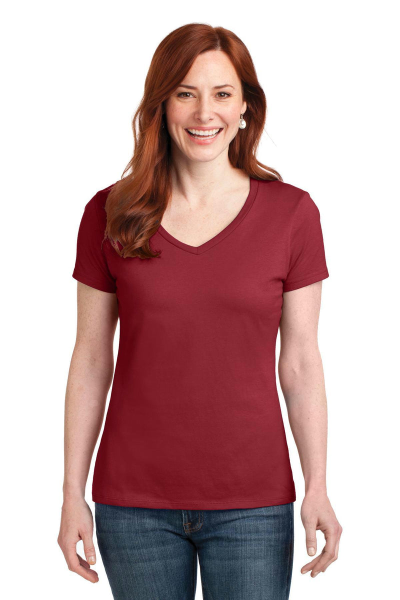 Hanes Ladies Nano-T Cotton V-Neck T-Shirt. S04V-T-shirts-Vintage Red-2XL-JadeMoghul Inc.