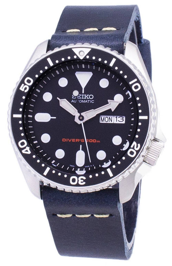 Seiko Automatic SKX007K1-LS15 200M Dark Blue Leather Strap Men's Watch