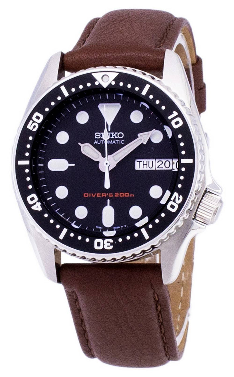 Seiko Automatic SKX013K1-MS7 Diver's 200M Brown Leather Strap Men's Watch