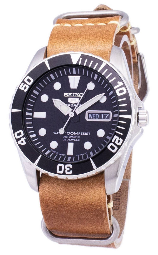 Seiko 5 Sports SNZF17J1-LS18 Automatic Japan Made Brown Leather Strap Men's Watch