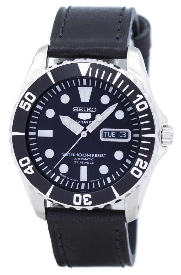 Seiko 5 Sports Automatic 23 Jewels Ratio Black Leather SNZF17J1-LS8 Men's Watch