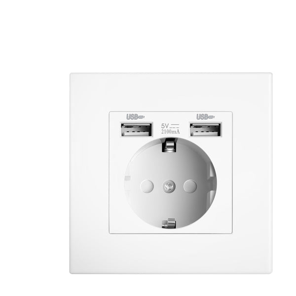 Depo Wall Type Dual USB Power Socket 2.1A, Electrical socket wall plug with usb, 16A 220V outlet, German EU Standard Socket