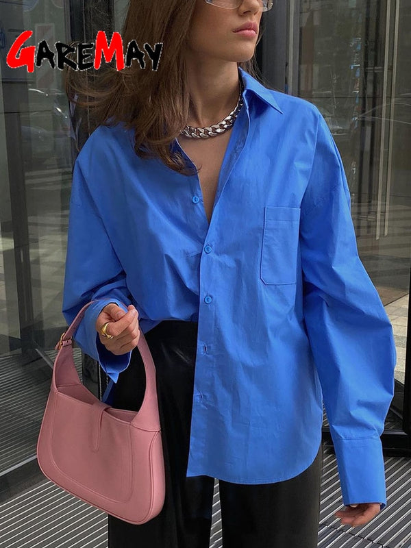 Green Women's Oversize Shirt White 100% Cotton Long Sleeve Loose Basic Top Spring Elegant Beautiful Blouses New 2022 for Women