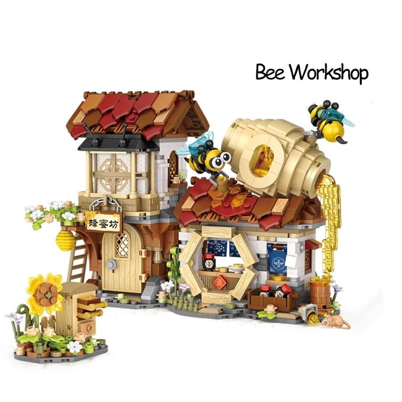 New LOZ Creative Sea Fish Food House Model Building Block MOC Retail Store With Figure Dolls Bricks Sets Boys Toys Kids Gifts