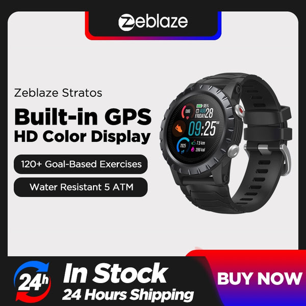 New 2021 Zeblaze Stratos Sports Smart Watch gps GPS GLONASS GALILEO Heart Rate SpO2 VO2max Stress 25 days Battery Life WR 5 ATM