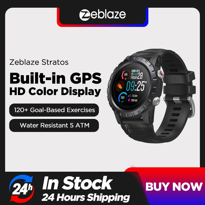 New 2021 Zeblaze Stratos Sports Smart Watch gps GPS GLONASS GALILEO Heart Rate SpO2 VO2max Stress 25 days Battery Life WR 5 ATM