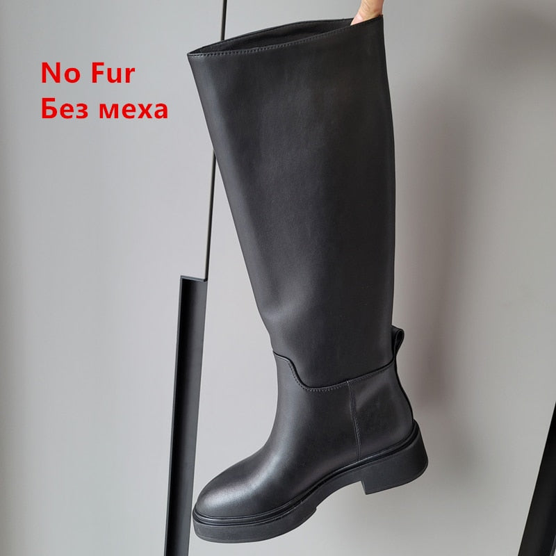 FEDONAS 2023 Ins ZA Genuine Leather Knee High Boots For Women Thick Heeled Autumn Winter Warm Shoes Woman High Motorcycle Boots