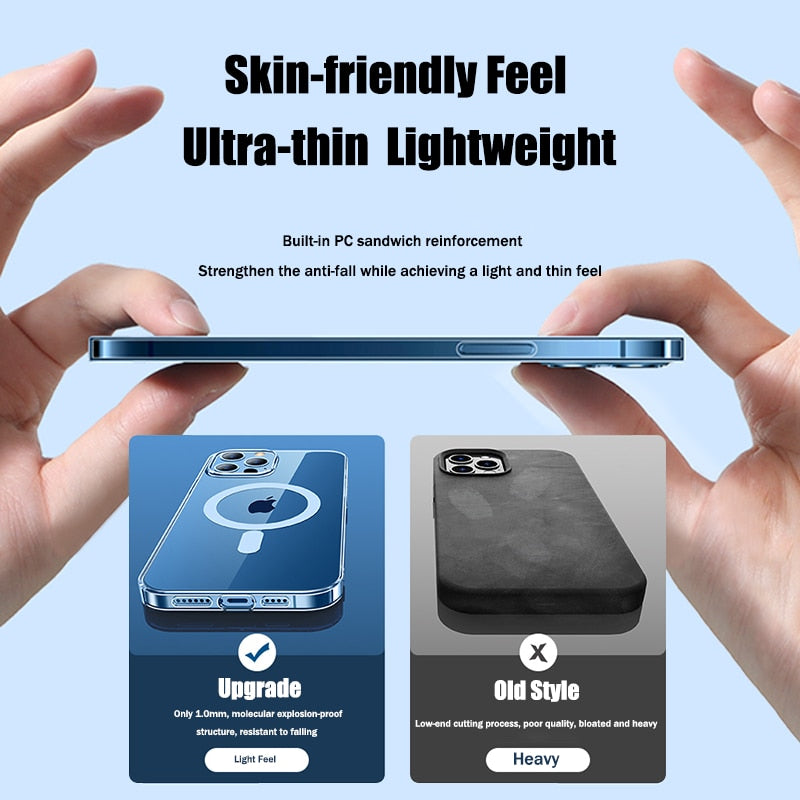 Clear For Magsafe Magnetic Wireless Charging Case For iPhone 14 13 12 11 Plus Pro Max Mini X XS XR 7 8 SE2022 Hard Acrylic Cover