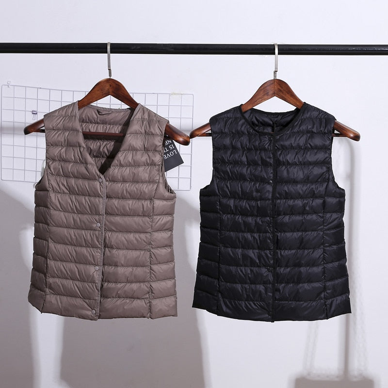 Fitaylor 90% Ultra Light White Duck Down Women Vest Thin Coat Women Duck Down Sleeveless Jacket V Collar Or O Collar Coat