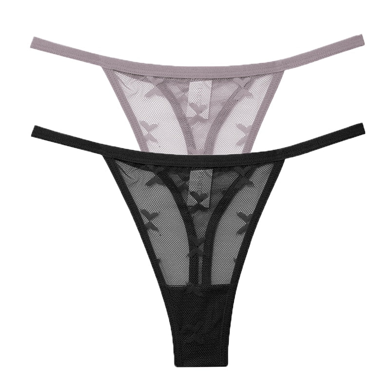 2PCS/Set Mesh Transparent Thong Women Panties Underwear Women Seamless G-String Female Underpants Intimates Lingerie S-XL