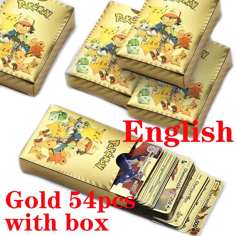 55 Pieces Of Pokemon Metal Gold Card Charizard Vmax Gx  Energy Card Charizard Pikachu Rare Collection Battle Trainer Card Child