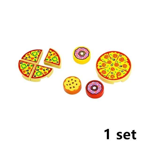 Food Building Blocks City Friend Accessories Bread Chips Roast Chicken Pizza Hot Dog Fish Fruit Carrot Basket Classic DIY Bricks