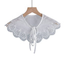 Royal Style Cotton Fake Collar Shawl Wrap Hollow Out Floral Lace Ruffled Trim Necklace Pointed Triangle Lapel Blouse