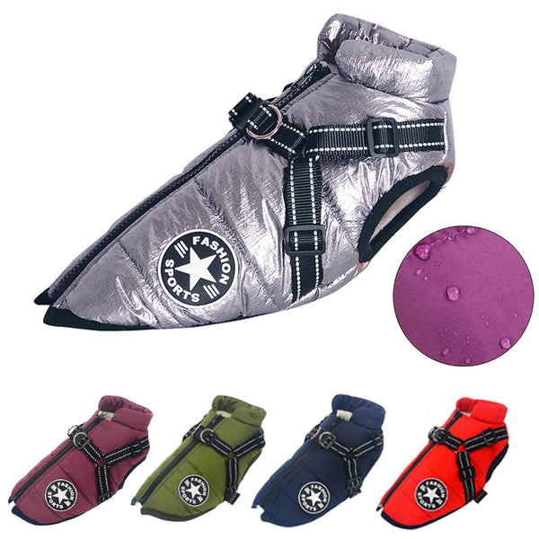 Large Pet Dog Jacket With Harness Winter Warm Dog Clothes For Labrador Waterproof Big Dog Coat Chihuahua French Bulldog Outfits