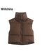 Willshela Women Fashion High Neck Cropped Waistcoat Puff Vest Casual Woman Sleeveless Jacket Chic Lady Winter Warm Outfits