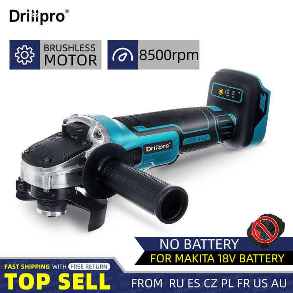 Drillpro 18V 125/100mm Brushless Impact  Angle Grinder Cordless Cutting Machine Polisher Power Tools compatible Makita Battery