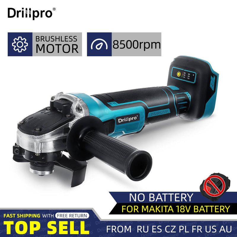 Drillpro 18V 125/100mm Brushless Impact  Angle Grinder Cordless Cutting Machine Polisher Power Tools compatible Makita Battery
