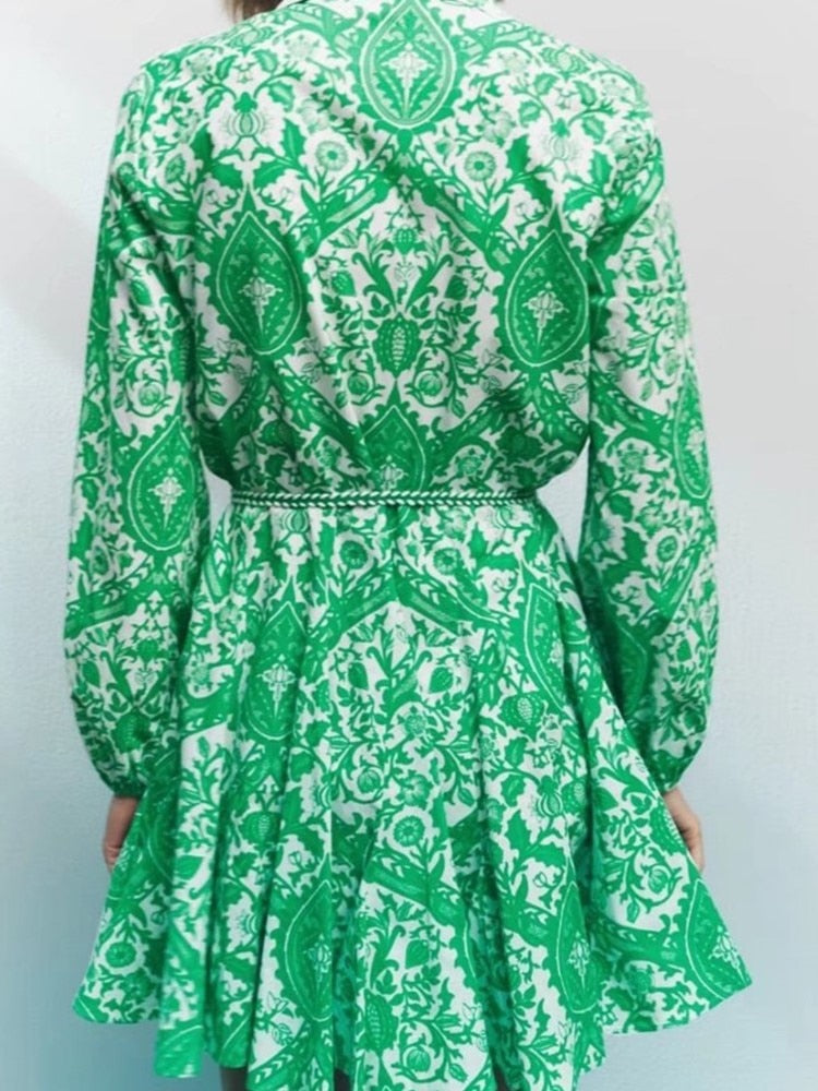 2022 Fashion Women Pleated Dress Party Drawstring Dresses Long Sleeve Female Street Outfit Floral Printed Elegant Casual Summer