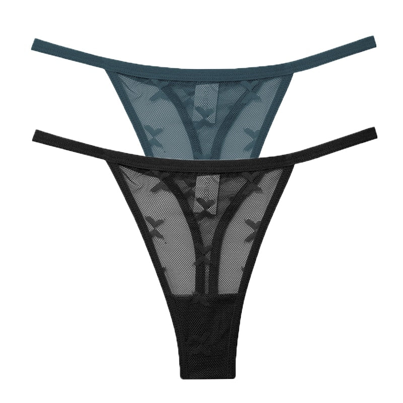 2PCS/Set Mesh Transparent Thong Women Panties Underwear Women Seamless G-String Female Underpants Intimates Lingerie S-XL