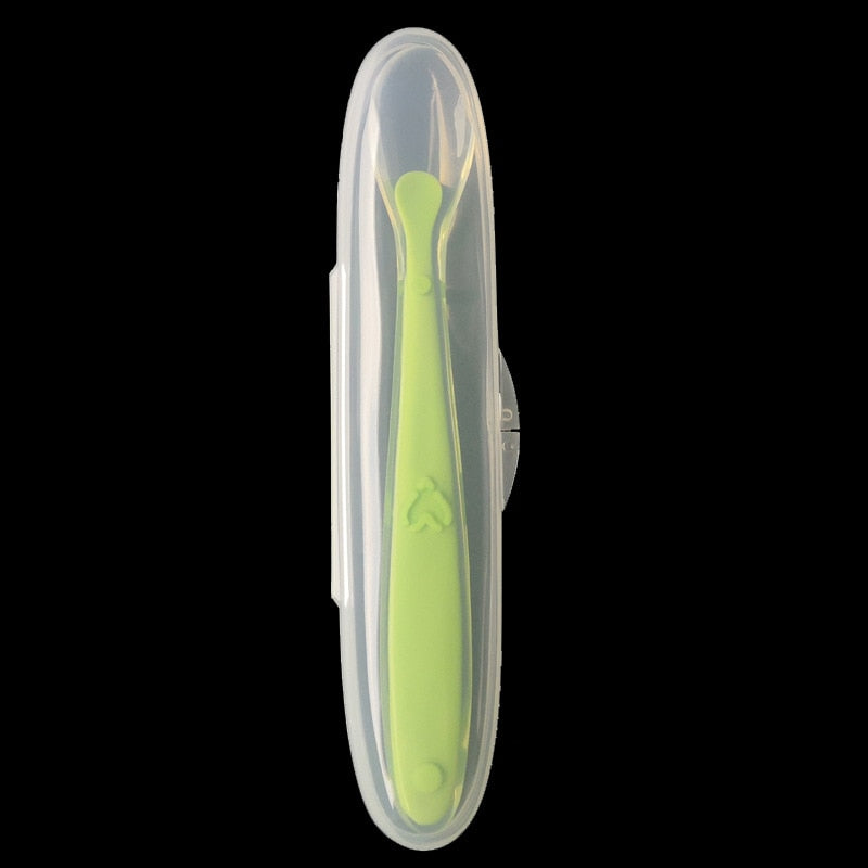 Baby Soft Silicone Spoon with Storage Box Candy Color Temperature Sensing Spoon Children Food Feeding Dishes Feeder Appliance