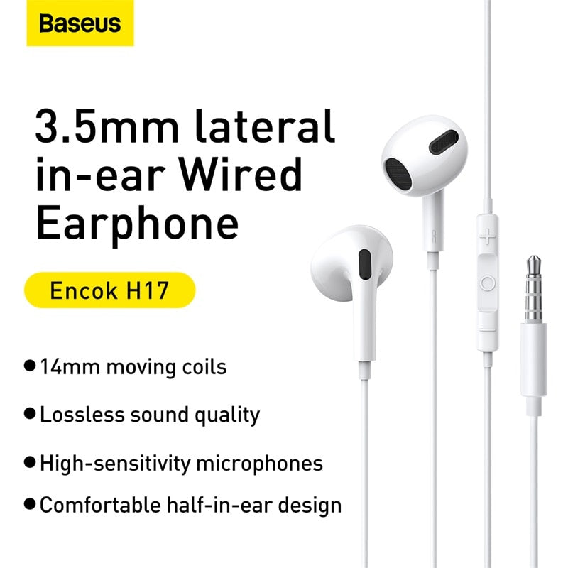 Baseus Wired Earphone H17 3.5mm In-ear with Microphone for Samsung Galaxy Xiaomi Huawei 3.5mm Ports Devices HiFi Sport Headphone