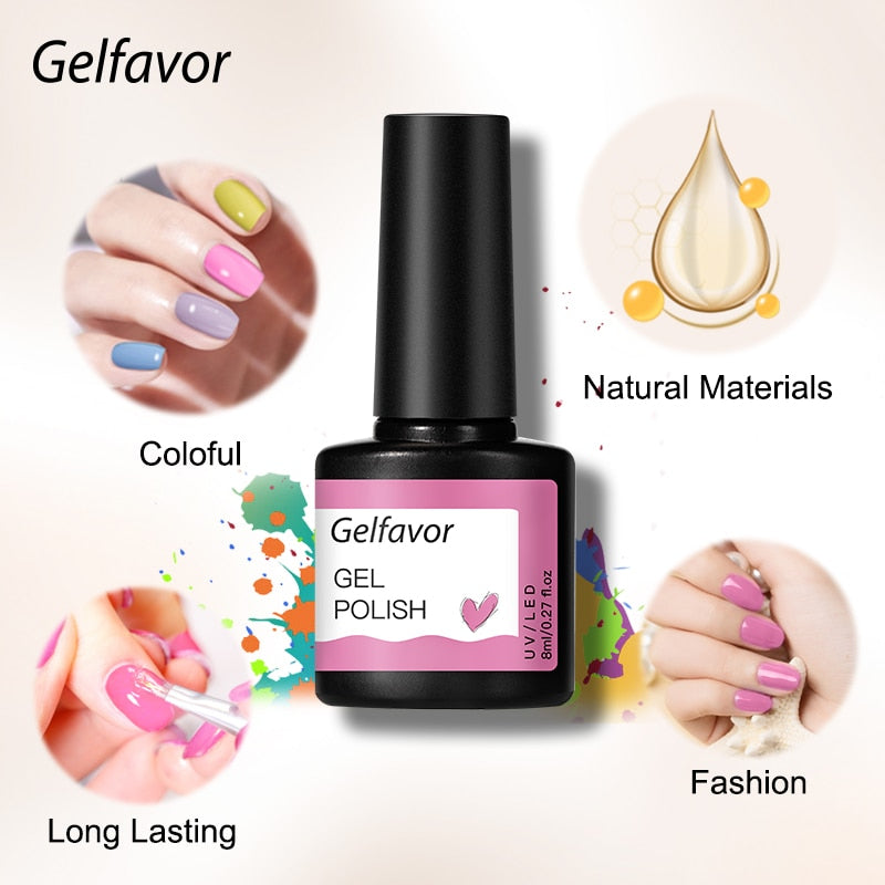 GELFAVOR Gel Nail Polish Glitter 8ML Semi-permanent Varnish Hybrid UV Nail Gel Polish For Manicure Nail Art Design Gel Varnishes