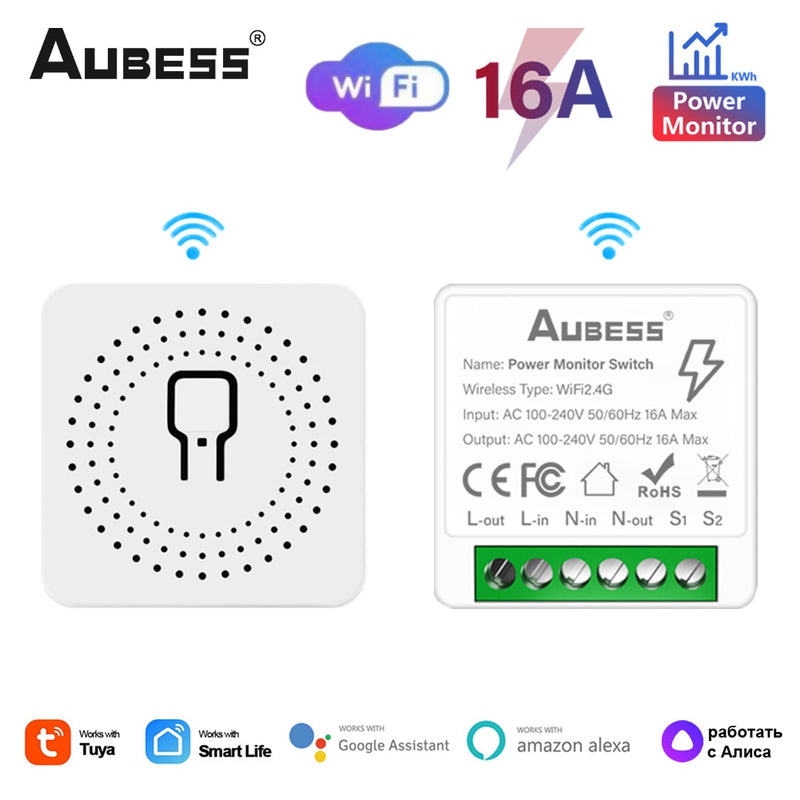 16A Tuya WiFi DIY Smart Switch With Power Monitoring Smart Home Automation Module Via Alexa Google Home Yandex Alice Smart Life