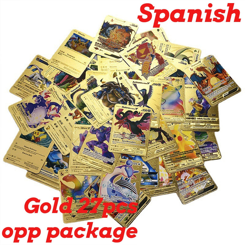 55 Pieces Of Pokemon Metal Gold Card Charizard Vmax Gx  Energy Card Charizard Pikachu Rare Collection Battle Trainer Card Child