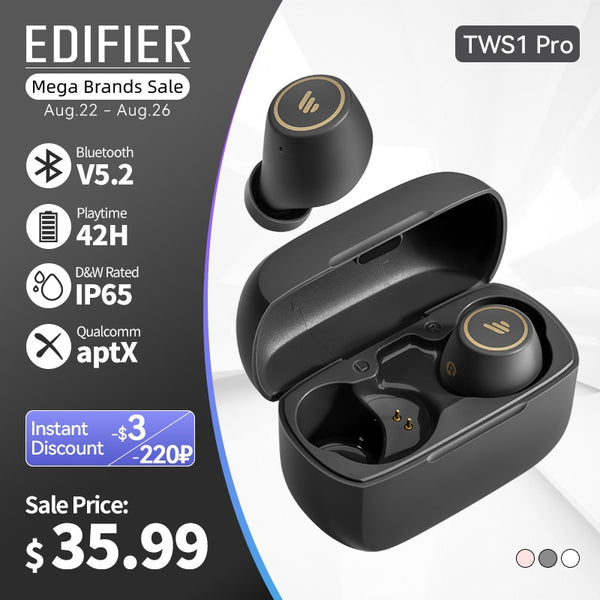 EDIFIER TWS1 Pro TWS Wireless Bluetooth Earphone aptX Bluetooth V5.2 up to 42hrs playback time Fast charging capabilities