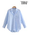 TRAF Women Fashion Loose Asymmetry Poplin Blouses Vintage Long Sleeve Button-up Female Shirts Blusas Chic Tops