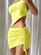 Jacqueline 2022 Drawstring Dress Summer Sets Womens Outfits Sexy One Shoulder Crop Top and Mini Skirts Sets Co-Ord Club Party