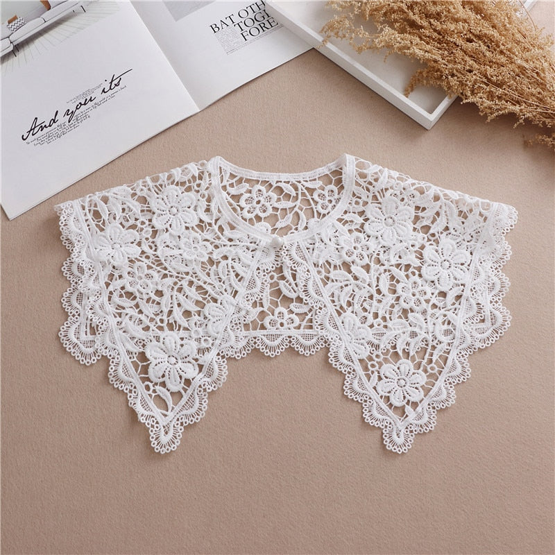 Linbaiway 2022 Lace Chiffon Doll Fake Collar Ladies Shawl Wrap Removable Detachable Embroidered False Collar Clothes Accessory