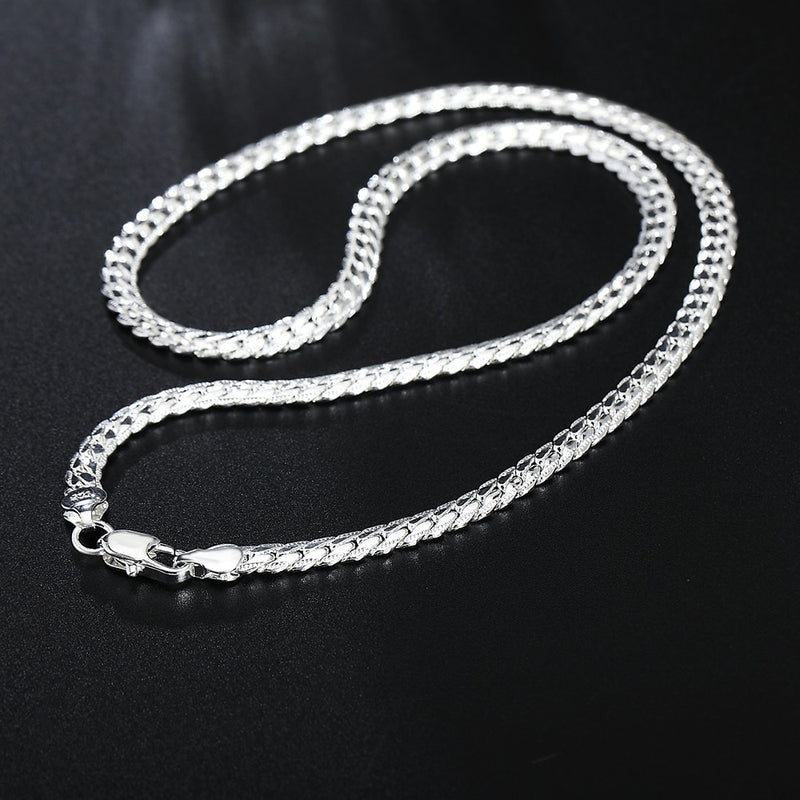 925 silver color Christmas gifts European style retro 6MM flat chain necklace bracelets fashion For man women jewelry sets S085