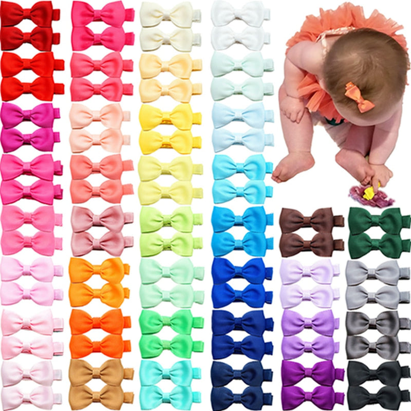 10pcs/lot Solid Color Grosgrain Ribbon Bowknot Kids Hair Clips Handmade Bows Baby Girls Barrettes Hairpins Photo Props Gifts