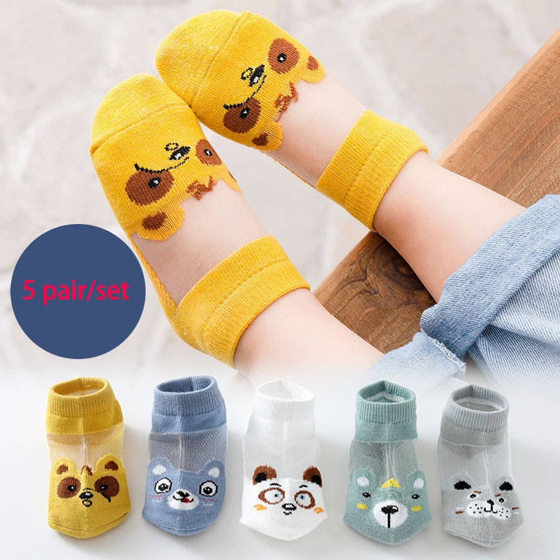 Cotton Baby Short Socks 5 Pairs Toddler Boys Girls Summer Mesh Thin Sock Kids Children Colorful Socks 5 pairs WMF043