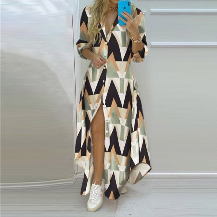 2022 New Long Shirt Dress Women Single Breasted Button Lapel Long Sleeve Dress Spring Summer Letter Print Oversized Robe Dresses