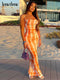 Hawthaw Women Summer Party Sleeveless Slim Printed Bodycon Beach Long Dress 2021 Female Clothing Streetwear Wholesale Items
