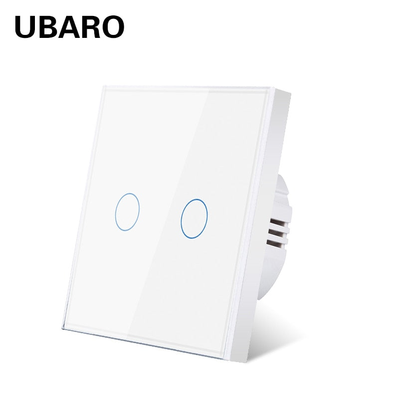 UBARO Eu AC100-240V Tempered Black White Crystal Glass Touch Switch Panel Wall Light Sensor Button 1/2/3 Gang 10A Interruptor