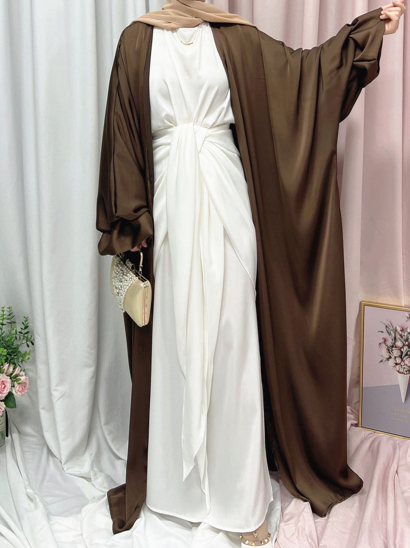 Ramadan Eid Fashion Puff Sleeve Muslim Abayas Robe Musulmane Abaya Elegant Silky Muslim Arab Worship Service Clothing Wy824