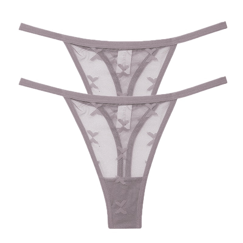 2PCS/Set Mesh Transparent Thong Women Panties Underwear Women Seamless G-String Female Underpants Intimates Lingerie S-XL