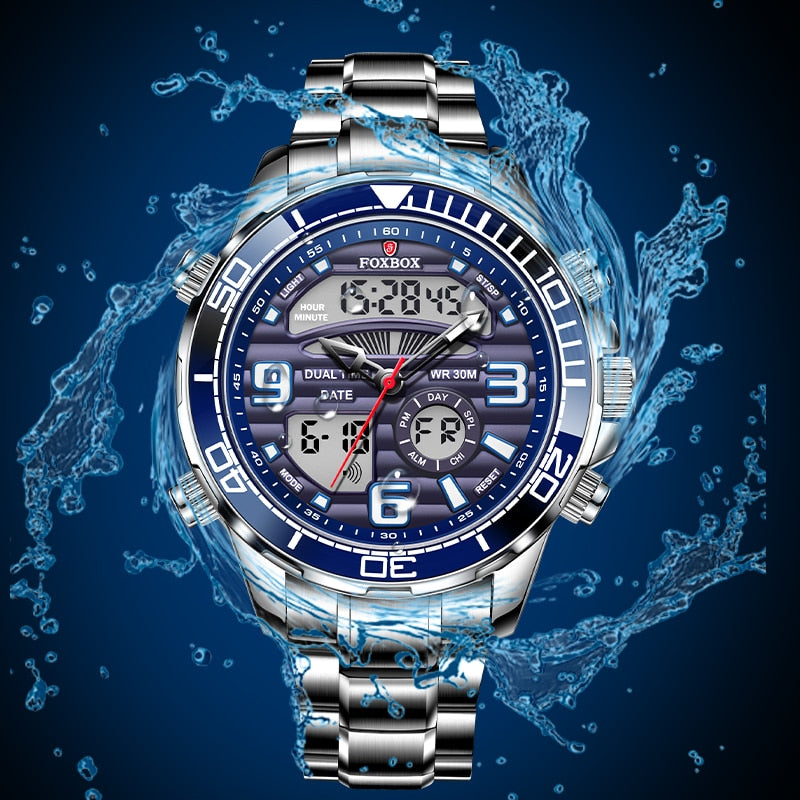 2022 LIGE Brand Foxbox Digital Mens Watches Top Luxury Sport Quartz Wristwatch For Men All Steel Military Waterproof Clock+Box