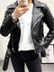 Ailegogo New Women Spring Autumn Black Faux Leather Jackets Zipper Basic Coat Turn-down Collar Motor Biker Jacket With Belt