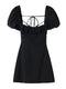 XNWMNZ women white fashion linen blend dress female square neck short puff sleeves backless crossover straps dress for women's