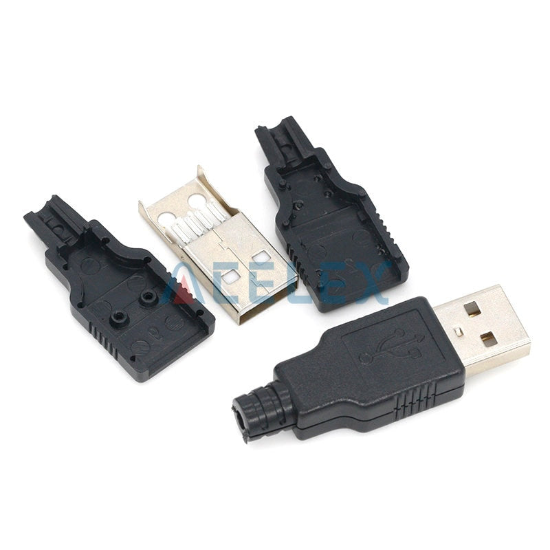 10pcs Type A Male Female USB 4 Pin Plug Socket Connector With Black Plastic Cover Type-A DIY Kits