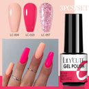 LILYCUTE 3 PCS Gel Nail Polish Set Nude Pink Glitter Sequins Matte Effect Gel Long Lasting Base Top Coat Nail Art Design Hybrid