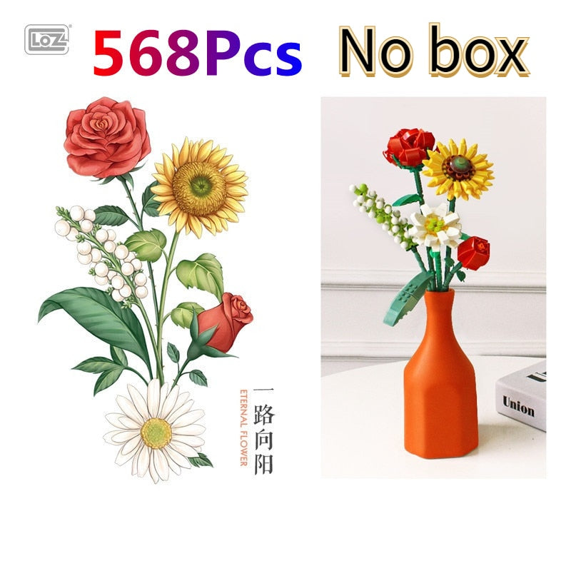 Fomantic Flower Bouquet Building Block Bricks Anime Figure Toys Friends Pricness Kit Set Gift for Girl Friend Simulation Rose