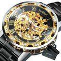 WINNER Transparent Skeleton Watch for Men Mechanical Wristwatches Diamond Watches Mens Luxury Stainless Steel Strap Unisex Clock